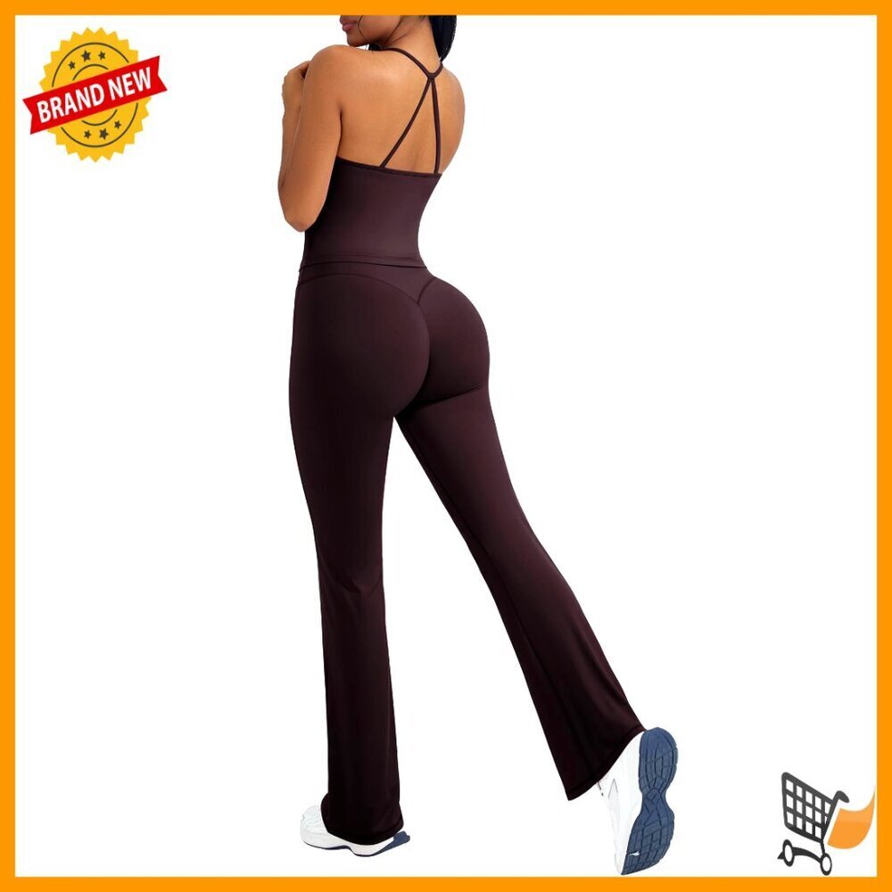 Silky Smooth Workout Set Padded Tank Flare Leggings Pilates Outfits Tummy